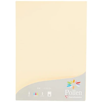 Immagine di Clairefontaine 24204C Astuccio da 25 fogli Formato A4 (21x29,7cm) 210g/m² Colore Avorio Inviti Eventi e Corrispondenza Gamma Pollen Carta Premium Liscia