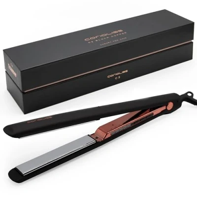 Immagine di Corioliss C3 Piastre per capelli le donne Piatti di titanio e curling fini Ferro professionale con controllo della temperatura (Black Copper Soft Touch)
