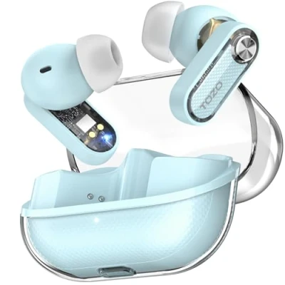 Immagine di TOZO Crystal Pods Cuffie Bluetooth, Auricolari Bluetooth 5.4 Ibrida ANC IA Chiamate Modalità di Gioco ORIGX 2.0 EQs 35 Ore Riproduzione Ricarca Rapida USB C IPX5 Blu