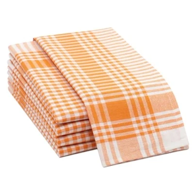 Immagine di ZOLLNER 5 strofinacci in cotone 50x70 cm assorbenti e robusti canovacci lavabili a 60C quadretti arancioni bianchi qualità gastronomica certificati OEKO TEX (R)