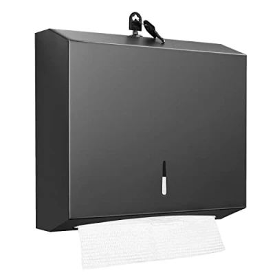 Immagine di dispenser per asciugamani di carta da parete, uso commerciale, pieghevole a C, mano, porta fazzoletti in acciaio inossidabile (nero opaco)