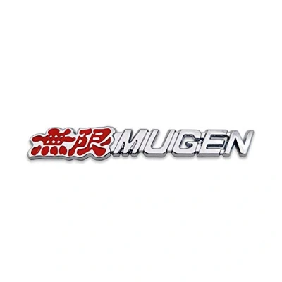 Immagine di Logo Mugen in metallo con emblema auto 3D cromato, adesivo Turbo Power (argento e rosso, posteriore)