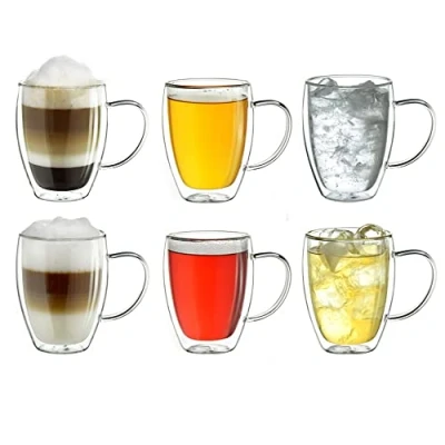 Immagine di bicchiere thermos a doppia parete con manico 250ml, grande in vetro borosilicato, bicchieri da caffè, tè 6x 250ml 6 pezzi (confezione 1)