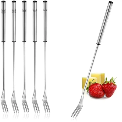 Immagine di COM FOUR® 6x Forchette per fonduta in acciaio inossidabile posate lavabili lavastoviglie spiedini con manico (06 pezzi inossidabile)