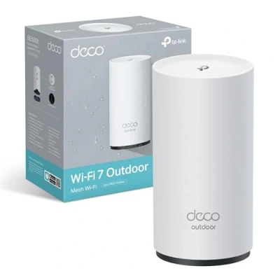 Immagine di TP Link Wi Fi 7 Deco BE25 Outdoor Mesh WiFi BE3600Mbps, Access Point Esterno, Dual Band, 2 Porte 2.5Gbps, IP65, 4 Antenne Interne, Resistenza alla Polvere/Acqua, Palo/Parete, Alim. PoE/AC, Alexa, 1Pz