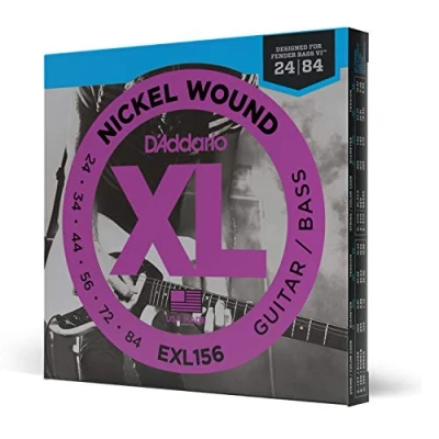 Immagine di D&#039;Addario EXL156 Muta di corde placcate in nichel, avvolte acciaio, per basso The Fender VI (intervalli di: .024 .084)