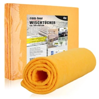 Immagine di com four® 4x salviette professionali, panni per pulizia estremamente assorbenti, auto, riutilizzabili lavabili, senza pelucchi (50x68 4 pezzi arancio)