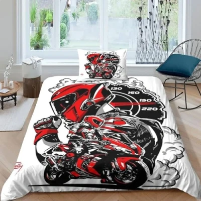 Immagine di epivo Motogp Set copripiumino con stampa 3D di motociclette e motociclette, in morbida microfibra, per letto singolo (135 x 200 cm)