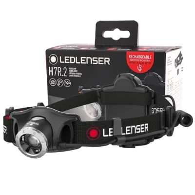 Immagine di Ledlenser H7R.2 Torcia frontale LED, con batteria al litio ricaricabile, utilizzabile anche 4 pile AAA, 300 lumen, dimmerabile, portata luminosa di 160m, cavo ricarica USB, orientabile