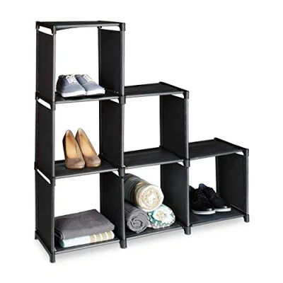 Immagine di Relaxdays Scaffale a Gradini 6 Scomparti, 109x106x30 cm, Sistema Incastro, Armadio Scarpiera, Divisorio, Aperto, Nero