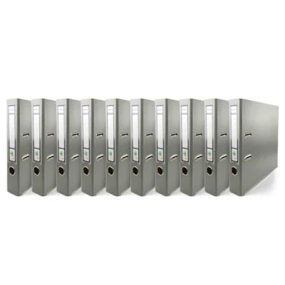 Immagine di Netuno 10 raccoglitori cartone ecologico riciclato grigio a 2 anelli A4 dorso 5 cm per ufficio scuola archivio faldoni portadocumenti
