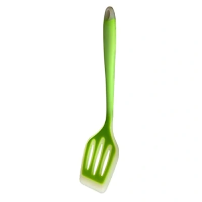 Immagine di Spatola scanalata da cucina in silicone per friggere paletta cava Flipper accessorio verde