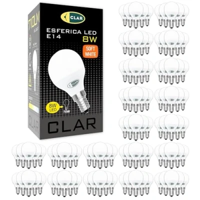 Immagine di CLAR Lampadine a Led E14 8W, Sfera Luce, Lampadine, Senza Fili, Lampade Piccole, Luce Calda 8W (Pack 100)