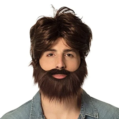 Immagine di Boland 86312 Parrucca Dude con barba, marrone, acconciatura di capelli sintetici, addio al celibato, amici, cool man, carnevale, halloween, festa a tema