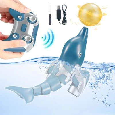 Immagine di OBEST RC Delfino Giocattolo Telecomandato Dolphin, SqualoTelecomandata con Sfera Girevole a LED, 2.4 GHz Simulazione di Barca, Alta Velocità per Piscine e Laghi, Regalo 6+ Bambini