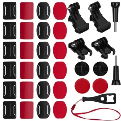Immagine di Baxcdyswe 35 Pezzi Supporto Attacchi Adesivo Curvo e Piatto, Compatibile per Gopro Hero 12, 11, 10, 9, 8, 7, 6, 5, Session, 4, 3, 3+, 2, 1 Action Cameras, Casco Cam Kit Ricambio