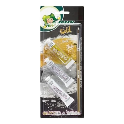 Immagine di JOLLY Super Tempera Glitter colori da colorare, vernice in oro, argento e bianco opaco, incl. Pennelli dorati, brillanti opachi, non diluiti o verniciabili all&#039;acqua