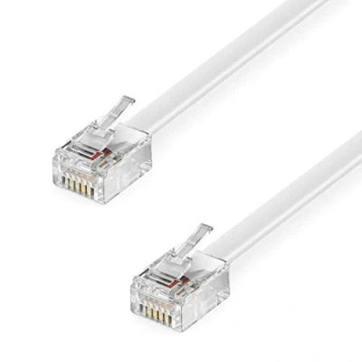 Immagine di deleyCON 1m Telefonico RJ11 Cavo Modulare 6P4C Occidentale su Connettore Piatto Presa Telefonica Modem Router Fax ISDN DSL VDSL Internet Bianco