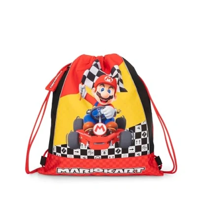 Immagine di Mario KART Sacca Coulisse Ufficiale Kart, Compatta e Versatile, Retro in Rete Tasca Chiusa con Zip, Ideale per Palestra, Scuola, Viaggi, Portamerenda, Idea Regalo Bambini, 34x42 cm, Rosso