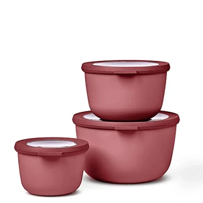 Immagine di Mepal Set di 3 Contenitori Cirqula Rotondo per Alimenti con Coperchio Adatti come Ermetici Frigo, Freezer, Microonde 500 ml, 1000 ml &amp; 2000 Vivid mauve