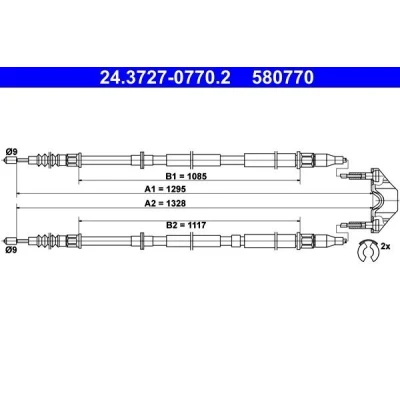 Immagine di ATE 24.3727 0770.2 Cavo Freno 1295, 1328 con accessori OPEL: Astra H Hatchback, GTC, Caravan