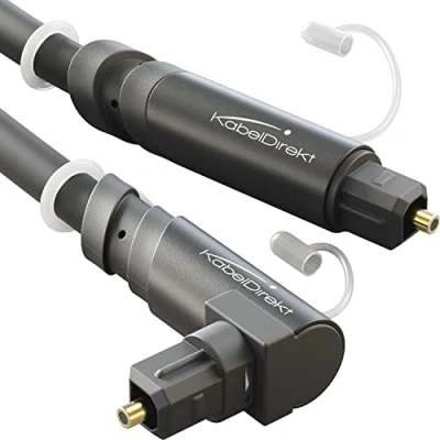 Immagine di KabelDirekt Cavo TOSLINK, audio ottico angolato a 90 con perdita di segnale dello 0% 15 m in fibra ottica (TOSLINK su digitale S/PDIF, soundbar/amplificatore, XBO/PS)