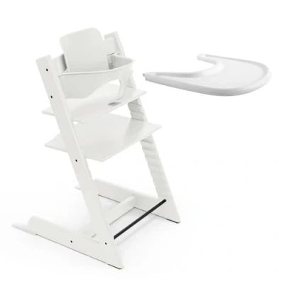 Immagine di Seggiolone Stokke Tripp Trapp (Bianco) con vassoio Include sedia Trapp, Baby Set 2 per bambini da 6 a 36 mesi e Regolabile, ergonomico facile pulire
