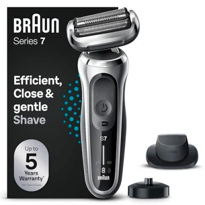 Immagine di Braun Series 7, Regolabarba Uomo, Rasoio Elettrico Barba, Custodia da Viaggio, Accessori Inclusi, con Testa e Lame Flessibili, Base di Ricarica, Idea Regalo, 71 S4200cs Argento