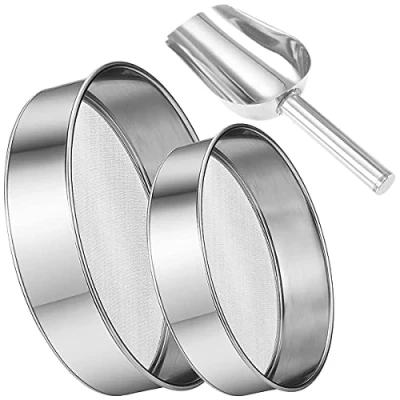 Immagine di NC 2 colini per Farina con Un Cucchiaio da Cucina, in Acciaio Inox e Argento, colino Netto Forno, 40 Rete (15 cm + 20 cm)