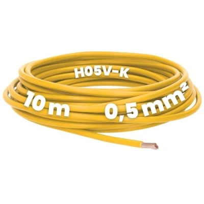 Immagine di Kalitec 10 metri H05V K 0,5 mm² giallo cavo di cablaggio I flessibile singolo in PVC mm2 a filo