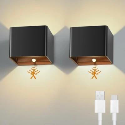 Immagine di Euakee 2 pezzi 4000 mAh Lampada da Parete con Sensore di Movimento, Applique LED Interno, 4000K Bianco Caldo Ricaricabile per Camera Letto, Corridoio, Scale