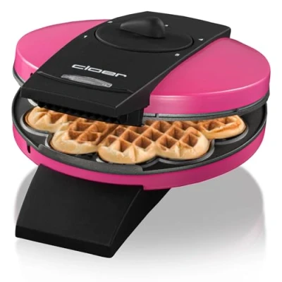 Immagine di Cloer 1627 11 Piastra per Waffle a Cuore, 930 W, dimensione di cialda 15,5 cm, grado doratura selezionabile, spia controllo, corpo in metallo verniciato rosa
