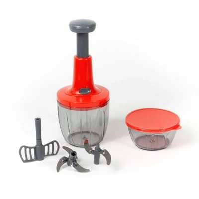 Immagine di Meridiana CHEF ROTOR Mixer Tritatutto Manuale, 5 Lame acciaio Inox, Trita Verdure Frullatore Manuale Taglio di Cipolla Tritaverdure, press Chopper, Contenitore 900 + 500 ml (Rosso)