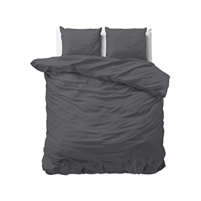 Immagine di Sleeptime biancheria da letto in 100% cotone, 240 cm x 220 cm, colore antracite, morbido e non necessita di stiratura, con bottoni automatici, set tinta unita 2 federe