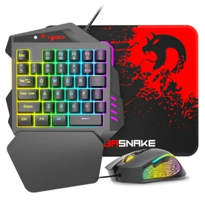 Immagine di tastiera PS4 e mouse, adattatore/convertitore incorporato, adatto per PS3 / XBOX ONE, 360 Nintendo Switch, Plug and Play, Mouse da gioco 3200 DPI, RGB, Nero