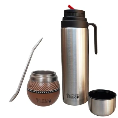 Immagine di Gaucho Bruno Mate in acciaio inossidabile per bere Yerba Mantiene la temperatura della bevanda con Bombilla e thermos da 1 Litro Beccuccio di Precisione pico Cebador