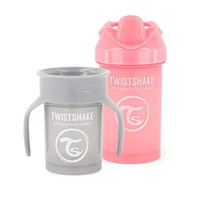 Immagine di Twistshake Tazze Senza Fuoriuscita Per Bambini Set Di 2 1x Tazza Da 360 + Con Manico BPA L&#039;allenamento e L&#039;apprendimento Grigio Rosa