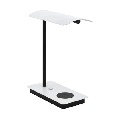 Immagine di Eglo Lampada a Led da tavolo Arenaza, luce singola con touch, stazione di ricarica QI, dimmerabile, in metallo bianco e nero, caldo