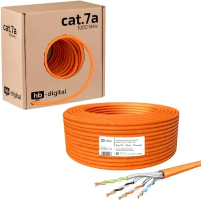 Immagine di HB DIGITAL, cavo di rete, cat.7A, LAN, installazione AWG 23/1, in rame, professionale S/FTP, PIMF, LSZH, senza alogeni, approvato RoHS, Ethernet, dati, 10 Gbit, 1000 MHz