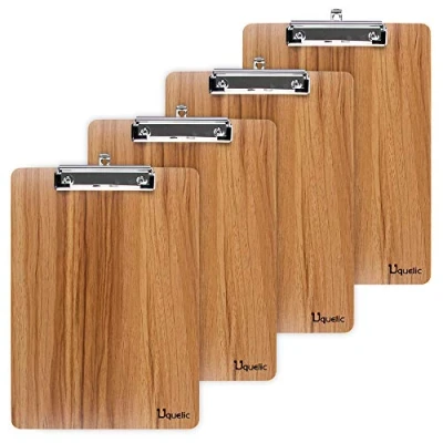 Immagine di Uquelic 4Pcs Tavolette per Appunti A4 Portablocco di Legno Portadocumenti con Clip Clipboard Angoli Arrotondati und Foro Appendere (Marrone, A4)