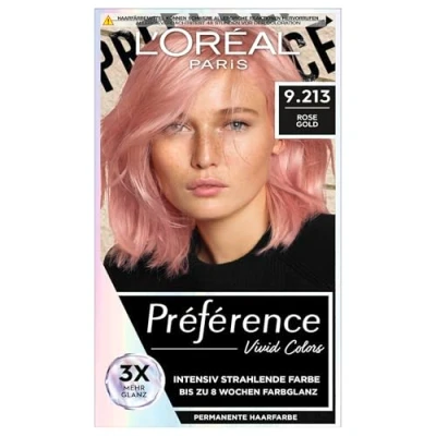 Immagine di L&#039;Oréal Paris Colore intensivo per capelli permanente, fino a 8 settimane, effetti lucidi e intensi, Préférence Vivid Colors, oro rosa 9.213