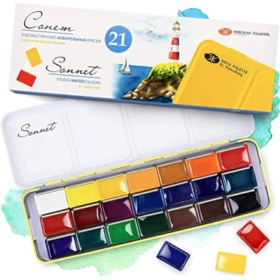 Immagine di Sonnet Set Colori Acquerello 21 Acquerelli In Scatola Di Metallo Multiuso Creati da Nevskaya Palitra