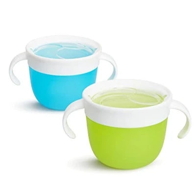 Immagine di Munchkin Vasetti Porta Snack con Manici e Tappo a Vite Prova di Perdite, Contenitori in Silicone Senza BPA per Bambini Partire da 12 Mesi Confezione 2 Pezzi, Colori: Blu/Verde