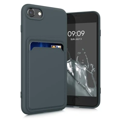 Immagine di kwmobile Custodia Compatibile con Apple iPhone SE (2022) / (2020) 8 7 Cover Back Case Cellulare Slot Porta Carte Morbida in Silicone TPU ardesia scuro