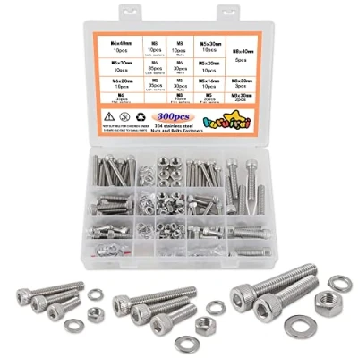 Immagine di huruirui M5 M6 M8 Bulloni e Dadi Rondelle Acciaio Inossidabile 304 Set Viti Esagonali Assortimento a Brugola 300PCS