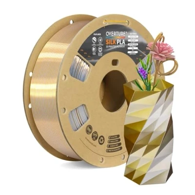 Immagine di OVERTURE Filamento Seta PLA Doppio Colore 1.75mm per Stampante 3D, 1kg Bobina(2.2lbs), Precisione Dimensionale +/ 0.03 mm 3D Printer (Seta Oro Argento)