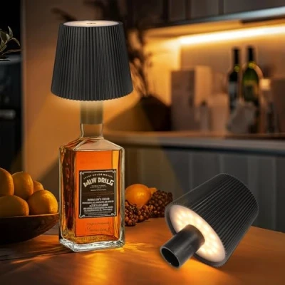 Immagine di Ketom 2 Pezzi Lampada per Bottiglia Senza Fili, Lampade Bottiglie Ricaricabile, Controllo Touch da 3 Modalita Temperatura di Colore, Dimmerabile, IP54 Luce (Nero)