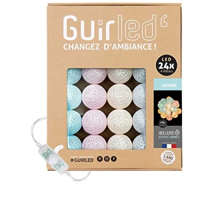 Immagine di GuirLED Guirlanda luminoso a LED per batuffoli di cotone USB Luce notturna bambini 2h Alimentatore doppio 2A incluso 3 intensità 24 sfere 2,4m Unicorno
