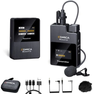 Immagine di COMICA Microfono Lavalier Wireless, BoomX D1 2.4GHz Sistema di Cravatta Wireless con 1 Trasmettitori e Ricevitore, Micro Lav per DSLR Fotocamera/Videocamera/Smartphone Podcast Intervista