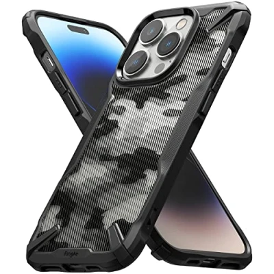 Immagine di Ringke Fusion X Compatibile con Cover iPhone 14 Pro Max (6.7&#039;&#039;), Custodia Disegni Camuffare Antigraffio Retro Rigido Antiurto Paraurti Robusto TPU Camo Black